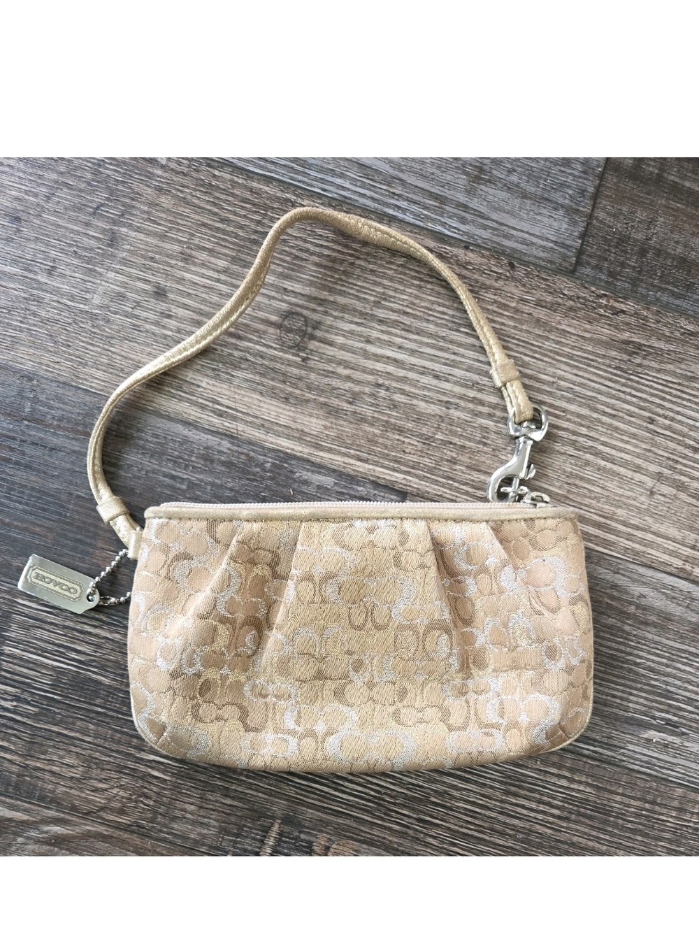 Coach Beige Signature Logo Wristlet